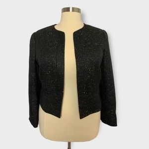 Nine West Size 16 Black Sequin Open Front Blazer